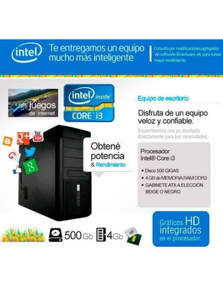 643814-MLA31077074327_062019,Pc Armada Intel C I3 + 8 Gb Ssd 240 Wi Fi  Nueva W10 Office