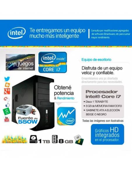 902011-MLA31007876209_062019,Pc Armada Core I7intel  8 Gigas Ssd 240  Nuevas W10 Office